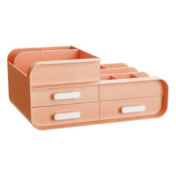 Living And Home Pink 3 Drawers Multifunctional Plastic Makeup Storage Desk Organizer For Stationery Marker Pens - thumbnail 4