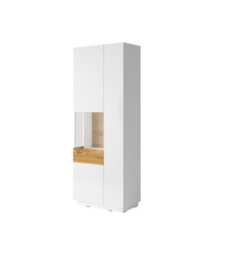 Arte Elegant Silke 12 Tall Display Cabinet 80Cm Left - White Gloss & Wotan Oak: Showcase Your Treasures In Style