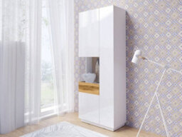 Arte Elegant Silke 12 Tall Display Cabinet 80Cm Left - White Gloss & Wotan Oak: Showcase Your Treasures In Style - thumbnail 2