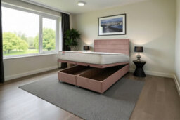 "Knight Sleep York Ottoman Bed Pink Plush 4Ft6 With Mattress & 24""headboard - Double" - thumbnail 1