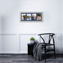 AK Frames 50X20Cm Light Grey Classic Multi Photo Frame With Blue Mount - Holds 4 Apertures (4X) 6X4 Photos - thumbnail 3