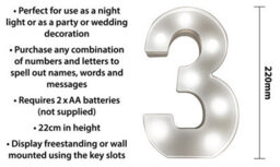 St Helens Home And Garden Battery Operated 3D Led Number 3 Light - thumbnail 2