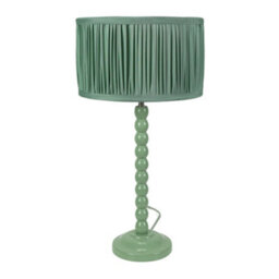 Valuelights Bobbins Sage Green Table Lamp With Ruched Pleated Green Drum Lamp Shade And Led Bulb - thumbnail 2