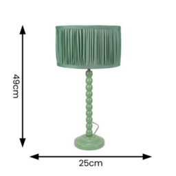 Valuelights Bobbins Sage Green Table Lamp With Ruched Pleated Green Drum Lamp Shade And Led Bulb - thumbnail 6