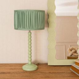 Valuelights Bobbins Sage Green Table Lamp With Ruched Pleated Green Drum Lamp Shade And Led Bulb - thumbnail 5