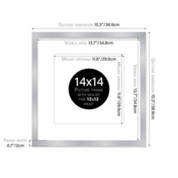 "14X14"" Silver Picture Frame - 14X14"" Square Frame With 12X12"" Mount For 14X14""/12X12"" Pictures Moderrn Style Thin Edge, 1 Pack" - thumbnail 2