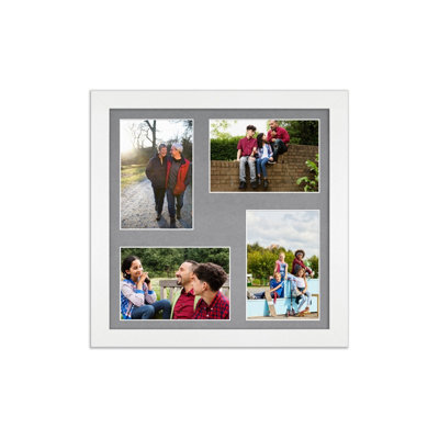 AK Frames 12X12 White Modern Multi Photo Frame With Mid Grey Mount - Holds 4 Apertures (4X) 6X4 Photos - image 1