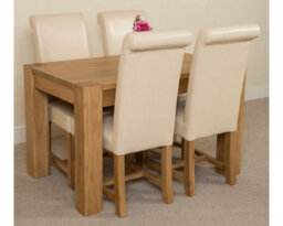 That's Furniture Kuba 125 X 80 Cm Chunky Oak Small Dining Table And 4 Chairs Dining Set With Washington Ivory Leather Chairs - thumbnail 3