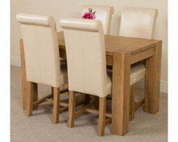 That's Furniture Kuba 125 X 80 Cm Chunky Oak Small Dining Table And 4 Chairs Dining Set With Washington Ivory Leather Chairs - thumbnail 1