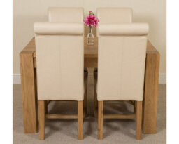 That's Furniture Kuba 125 X 80 Cm Chunky Oak Small Dining Table And 4 Chairs Dining Set With Washington Ivory Leather Chairs - thumbnail 2