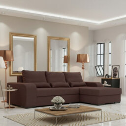Virago Living Room Corner Sofa Bed Polyurethane Foam Wave Spring Wooden Legs Loose Cushions 285X165X90Cm Brown Right - thumbnail 1