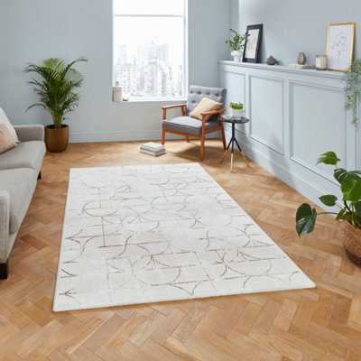 Beige/silver Luxurious Modern Easy To Clean Rug For Dining Room-120Cm X 170Cm - image 1