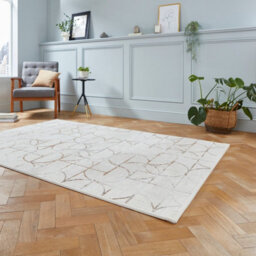 Beige/silver Luxurious Modern Easy To Clean Rug For Dining Room-120Cm X 170Cm - thumbnail 2