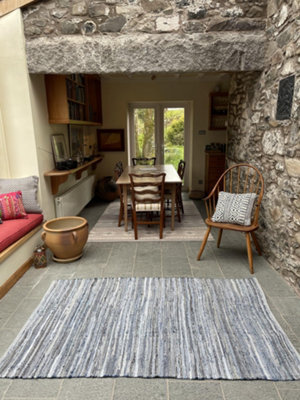 Second Nature Online Denim Blue Rug Washable Cotton Flat Weave / 90 Cm X 150 Cm - image 1