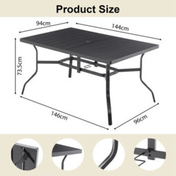 Birchtree 144X94Cm Garden Table Metal Patio Dining Table Slatted Tabletop Black - thumbnail 9