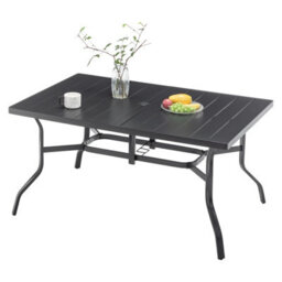 Birchtree 144X94Cm Garden Table Metal Patio Dining Table Slatted Tabletop Black - thumbnail 6