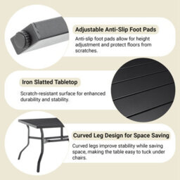 Birchtree 144X94Cm Garden Table Metal Patio Dining Table Slatted Tabletop Black - thumbnail 5