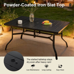 Birchtree 144X94Cm Garden Table Metal Patio Dining Table Slatted Tabletop Black - thumbnail 4