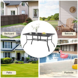 Birchtree 144X94Cm Garden Table Metal Patio Dining Table Slatted Tabletop Black - thumbnail 2