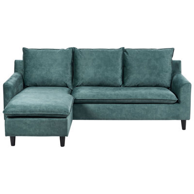 Beliani Corner Sofa 3 Seater Elvenes Velvet Teal Right Hand - image 1