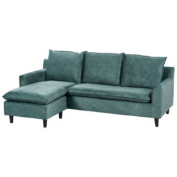 Beliani Corner Sofa 3 Seater Elvenes Velvet Teal Right Hand - thumbnail 5