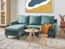 Beliani Corner Sofa 3 Seater Elvenes Velvet Teal Right Hand - thumbnail 2
