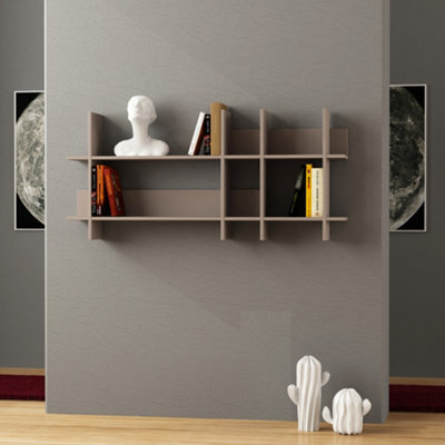 Decortie Beads Modern Wall Mounted Bookcase 6 Compartment Slim Design Storage Shelf Mocha Grey 150Cm - image 1