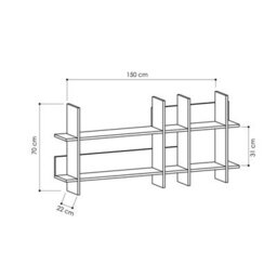 Decortie Beads Modern Wall Mounted Bookcase 6 Compartment Slim Design Storage Shelf Mocha Grey 150Cm - thumbnail 3