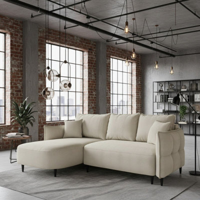 Sycylia Modern Corner Sofa Bed With Storage Wooden Frame Pine Slats Chipboard Hdf Freestanding 244X165Cm Beige Left - image 1