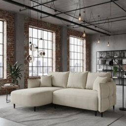 Sycylia Modern Corner Sofa Bed With Storage Wooden Frame Pine Slats Chipboard Hdf Freestanding 244X165Cm Beige Left