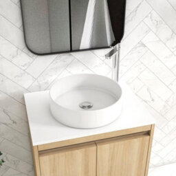 Royal Bathrooms Orion 600mm Natural Oak Wall Hung Plain White Countertop Vanity Unit 2 Drawer With Art Basin & Chrome Accent Trim - thumbnail 5