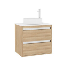 Royal Bathrooms Orion 600mm Natural Oak Wall Hung Plain White Countertop Vanity Unit 2 Drawer With Art Basin & Chrome Accent Trim - thumbnail 6