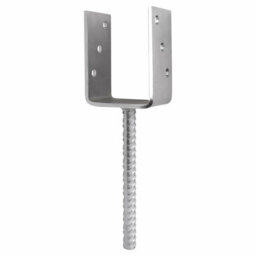 "SS8 U Shape Post Support Size: 121mm (4.8"") Silver ( Pack Of: 2 ) Base Bracket Heavy Duty Concrete-In Fence, Decking Anchor"