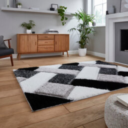 Olympia 2239 Black White Geometric 40mm Thick Shaggy Modern Easy To Clean Rug For Bedroom Living Room By Think Rugs-160Cm X 220Cm - thumbnail 2