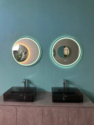 Lumora 600mm Round Matt Black Led Bathroom Mirror - Bluetooth, Front-Lit Tri-Light And Anti-Fog - thumbnail 4