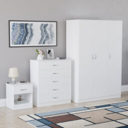 Lassic Vida Designs Riano 3 Piece Bedroom Set (2 Drawer Bedside Chest, 5 Drawer Chest, 3 Door Wardrobe), Grey - thumbnail 6
