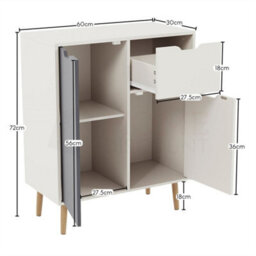 Grey & White 2 Door 1 Drawer Sideboard Cabinet Storage Bedroom Livingroom Furniture - thumbnail 2