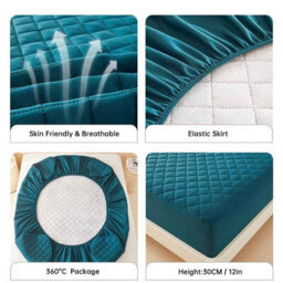 3D Air Fabric Waterproof Mattress Cover 200X220X30Cm Dark Green Fitted Sheet - thumbnail 4