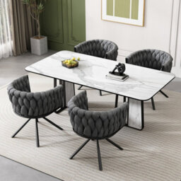HomeTouch Set Of 2 Velvet Swivel Dining Chairs With Metal Legs Grey - thumbnail 3