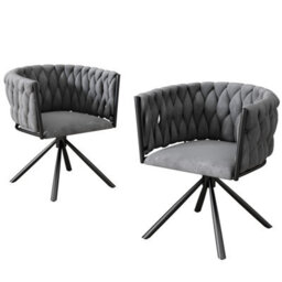 HomeTouch Set Of 2 Velvet Swivel Dining Chairs With Metal Legs Grey - thumbnail 5