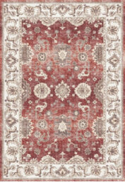 Red Bordered Floral Anti-Shed Rug For Bedroom, Living Room, 7mm Pile Stain-Resistant Traditional Rug - 60Cm X 180Cm (Runner) - thumbnail 3