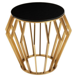 Orsina Elegant Black And Gold Round Side Table, Stylish Black Glass Topped Round Table For Livingrooms And Bedrooms - thumbnail 2