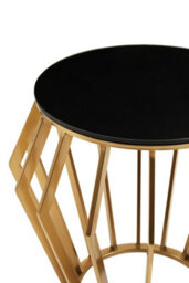 Orsina Elegant Black And Gold Round Side Table, Stylish Black Glass Topped Round Table For Livingrooms And Bedrooms - thumbnail 3