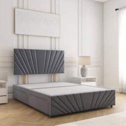 Bsspoke Rose Divan Bed Set Steel Plush Velvet 24Inch Panel Headboard & 12Inch Footboard No Mattress No Drawers In All Sizes - thumbnail 1