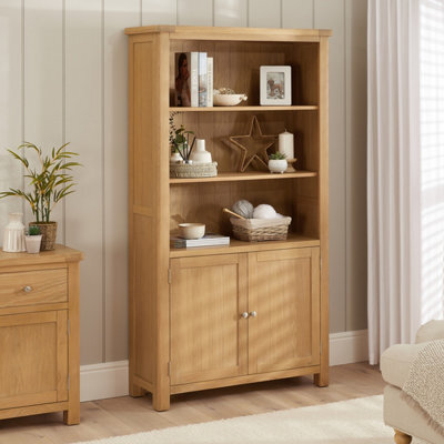 The Furniture Market Marbury Oak Tall Wide Bookcase With 2 Door Cupboard - image 1