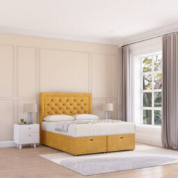 Sloomy Montana End Lift Ottoman Bed 3Ft With Sprung Memory Mattress - Mustard Plush & Headboard- Single - thumbnail 2