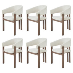 Btm Set Of 6 Metal Dining Chairs, Linen Upholstery, Walnut Finish, For Home And Café - thumbnail 7