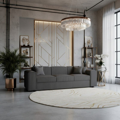 Santos Living Room Sofa Bed Chipboard Frame Polyurethane Foam Wave Springs Freestanding 252X88X79Cm Dark Grey - image 1