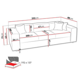 Santos Living Room Sofa Bed Chipboard Frame Polyurethane Foam Wave Springs Freestanding 252X88X79Cm Dark Grey - thumbnail 6