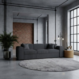 Santos Living Room Sofa Bed Chipboard Frame Polyurethane Foam Wave Springs Freestanding 252X88X79Cm Dark Grey - thumbnail 3